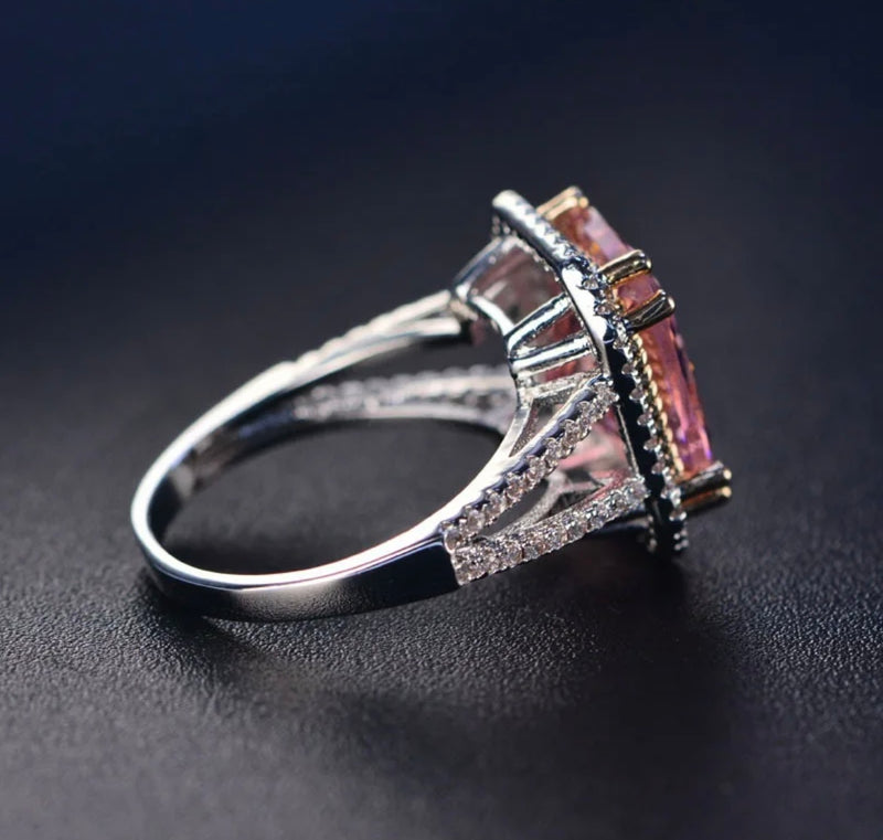 WHITE GOLD PLATED PINK LAB DIAMOND RING