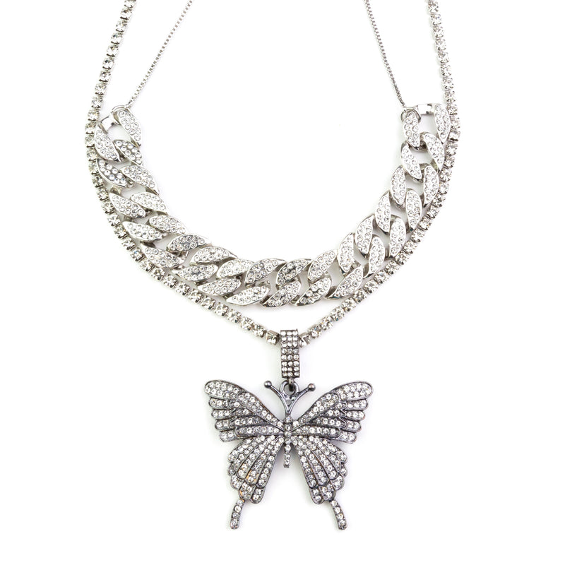 TREND BUTTERFLY RHINESTONE DOUBLE  NECKLACE