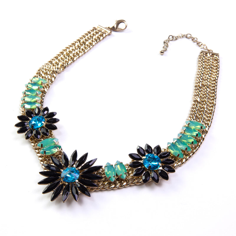 GOLD RHODIUM CRYSTAL AND GEM-STONE STATEMENT NECKLACE
