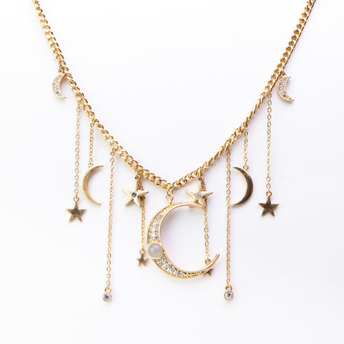 GOLD PLATED  MOON AND STARS NECKLACE