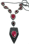 CONJUNTO DE COLLAR DE ESPINELA Y PIEDRA ROJA HEMITADA